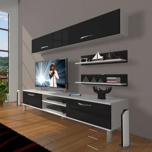 Eko 5 Slm Dvd Krom Ayaklı Tv Ünitesi Tv Sehpası Beyaz Siyah
