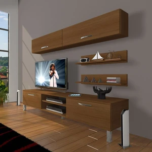 Eko 5 Slm Dvd Krom Ayaklı Tv Ünitesi Tv Sehpası Naturel Ceviz