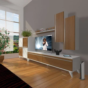 Eko 6 Mdf Std Retro Tv Ünitesi Tv Sehpası Beyaz Ceviz