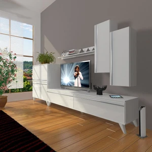 Eko 6 Mdf Std Retro Tv Ünitesi Tv Sehpası Parlak Beyaz
