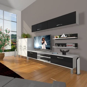 Eko 6Y Slm Dvd Krom Ayaklı Tv Ünitesi Tv Sehpası Beyaz Siyah