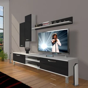 Eko 7 Mdf Dvd Krom Ayaklı Tv Ünitesi Tv Sehpası Beyaz Siyah