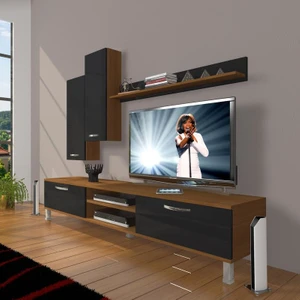 Eko 7 Mdf Dvd Krom Ayaklı Tv Ünitesi Tv Sehpası Ceviz Siyah