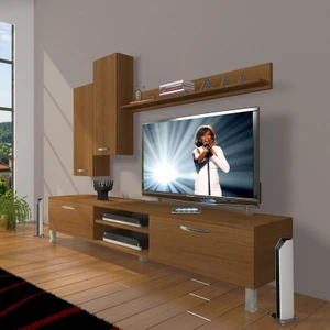 Eko 7 Mdf Dvd Krom Ayaklı Tv Ünitesi Tv Sehpası Naturel Ceviz