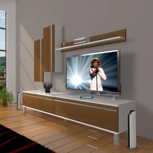 Eko 7 Mdf Std Krom Ayaklı Tv Ünitesi Tv Sehpası Beyaz Ceviz