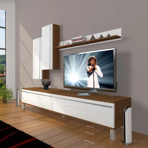 Eko 7 Mdf Std Krom Ayaklı Tv Ünitesi Tv Sehpası Ceviz Beyaz