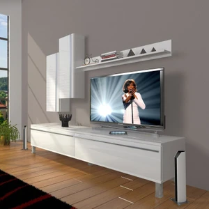 Eko 7 Mdf Std Krom Ayaklı Tv Ünitesi Tv Sehpası Parlak Beyaz