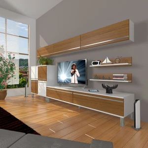 Eko 8 Mdf Std Krom Ayaklı Tv Ünitesi Tv Sehpası Beyaz Ceviz