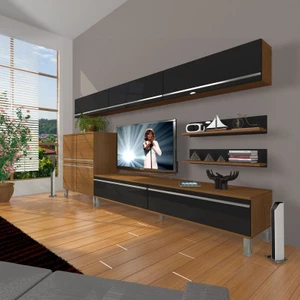 Eko 8 Mdf Std Krom Ayaklı Tv Ünitesi Tv Sehpası Ceviz Siyah