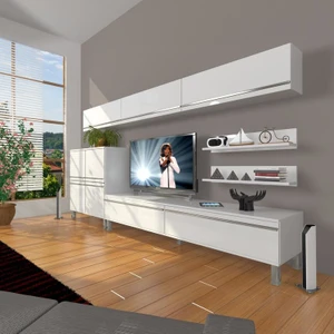 Eko 8 Mdf Std Krom Ayaklı Tv Ünitesi Tv Sehpası Parlak Beyaz