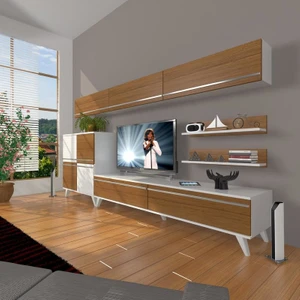 Eko 8 Mdf Std Retro Tv Ünitesi Tv Sehpası Beyaz Ceviz