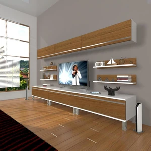 Eko 8Y Mdf Krom Ayaklı Tv Ünitesi Tv Sehpası Beyaz Ceviz