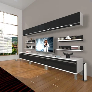 Eko 8Y Mdf Krom Ayaklı Tv Ünitesi Tv Sehpası Beyaz Siyah