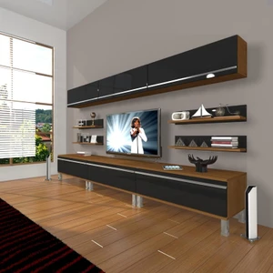 Eko 8Y Mdf Krom Ayaklı Tv Ünitesi Tv Sehpası Ceviz Siyah