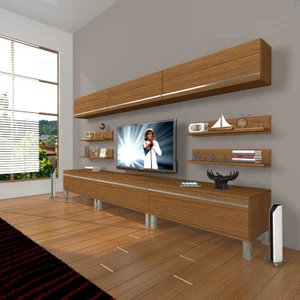Eko 8Y Mdf Krom Ayaklı Tv Ünitesi Tv Sehpası Naturel Ceviz