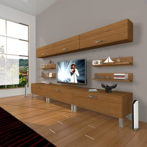 Eko 8Y Slm Krom Ayaklı Tv Ünitesi Tv Sehpası Naturel Ceviz