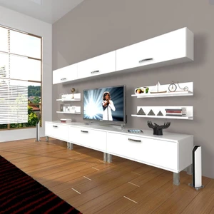 Eko 8Y Slm Krom Ayaklı Tv Ünitesi Tv Sehpası Parlak Beyaz
