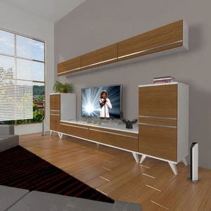 Eko 9 Mdf Std Retro Tv Ünitesi Tv Sehpası Beyaz Ceviz