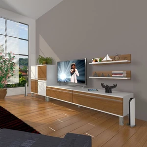 Eko On Mdf Std Krom Ayaklı Tv Ünitesi Tv Sehpası Beyaz Ceviz