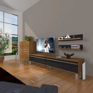 Eko On Mdf Std Krom Ayaklı Tv Ünitesi Tv Sehpası Ceviz Siyah