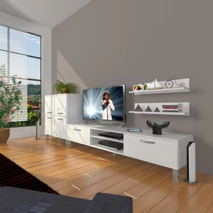 Eko On Slm Dvd Krom Ayaklı Tv Ünitesi Tv Sehpası Parlak Beyaz