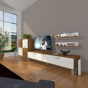 Eko On Slm Std Krom Ayaklı Tv Ünitesi Tv Sehpası Ceviz Beyaz