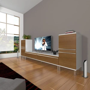 Eko On2 Mdf Std Krom Ayaklı Tv Ünitesi Tv Sehpası Beyaz Ceviz