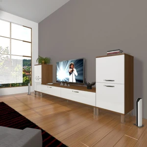 Eko On2 Slm Std Krom Ayaklı Tv Ünitesi Tv Sehpası Ceviz Beyaz