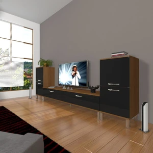 Eko On2 Slm Std Krom Ayaklı Tv Ünitesi Tv Sehpası Ceviz Siyah