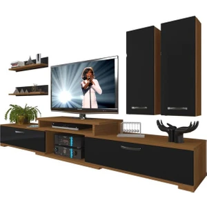 Flex 5D MDF Tv Ünitesi Tv Sehpası Ceviz Siyah
