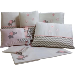 Pudradecor Elefante Bebek Uyku Seti / Filli Pembe Gri Zigzaglı