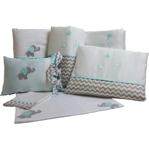Pudradecor Elefante Bebek Uyku Seti / Filli Mint Gri Zigzaglı