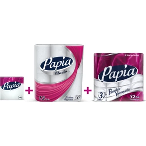 Tuvalet Kağıdı 32'li + Papia Kağıt Havlu 12'li + Papia Peçete 50'li