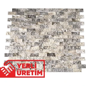 5X10Cm Latte Silver Doğal Taş Traverten Patlatma Mozaik Duvar Kaplaması