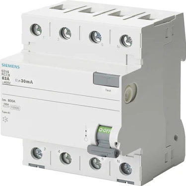 Siemens  5Sv4346-0  63A  30Ma   400V (3 Faz + Nötr) Kaçak Akım Koruma