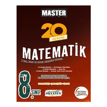 Okyanus Yayınları 8. Sınıf Master 20 Matematik Denemesi Türkçe 160 Sayfa Sınav Hazırlığı