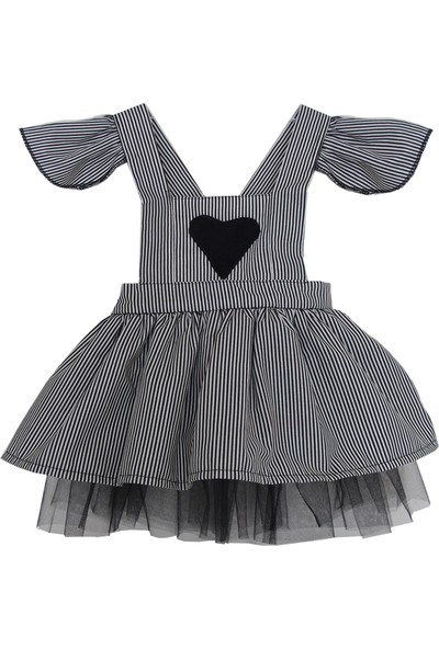 Shecco Babba Kız Çocuk Tütü Elbise Kalpli Siyah Beyaz 1-4 Yaş
