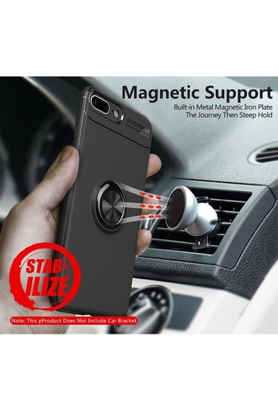 Arabulalaca iPhone 7/8 Kılıf Standlı Yüzüklü Mıknatıslı Kılıf + 9H Esnek Nano Cam Kırmızı