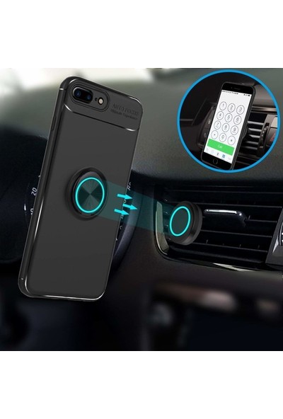 Arabulalaca iPhone 7/8 Kılıf Standlı Yüzüklü Mıknatıslı Kılıf + 9H Esnek Nano Cam Kırmızı