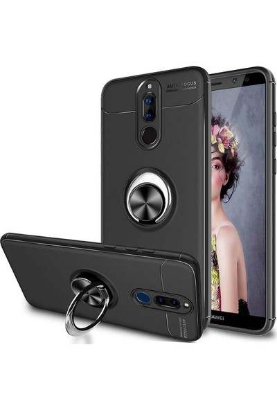 Arabulalaca Huawei Mate 10 Lite Kılıf Standlı Yüzüklü Mıknatıslı Kılıf Siyah