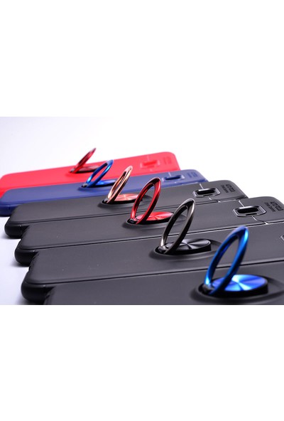 Arabulalaca Samsung Galaxy J4 Plus Kılıf Standlı Yüzüklü Mıknatıslı Kılıf Siyah