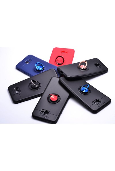Arabulalaca Samsung Galaxy J4 Plus Kılıf Standlı Yüzüklü Mıknatıslı Kılıf Siyah