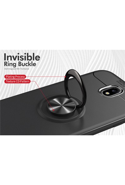 Arabulalaca Samsung Galaxy J7 Pro J730 Kılıf Standlı Yüzüklü Mıknatıslı Kılıf Siyah