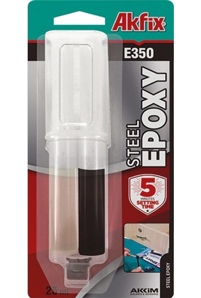 Akfix E350 Epoksi Çelik Yapıştırıcı Şırınga 25 ml Siyah