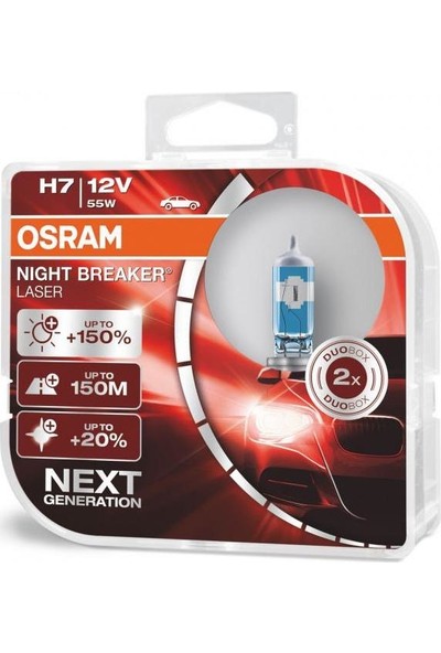 Osram H7 12V 55W Next Generation Night Breaker LASER +%150 150M +20% daha beyaz 2'Li Set GERMANY