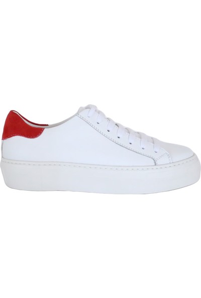 Butigma Kırmızı Süet Detaylı Beyaz Deri Sneaker