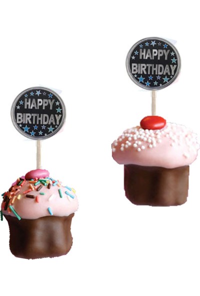 Partifabrik Happy Bırthday Temalı Yıldızlı Gümüş Kürdan 20'li