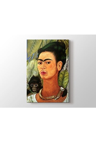 Tablo Kanvas Frida Kahlo - Self Portrait with Monkey 1938 Tablo