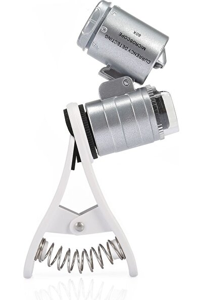 Microcase 60x Mini Cep Telefonu için Mandallı Mikroskop UV Ledli Cam Büyüteç - MMK102