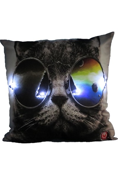 Gözlüklü Kedi Led Işıklı Yastık